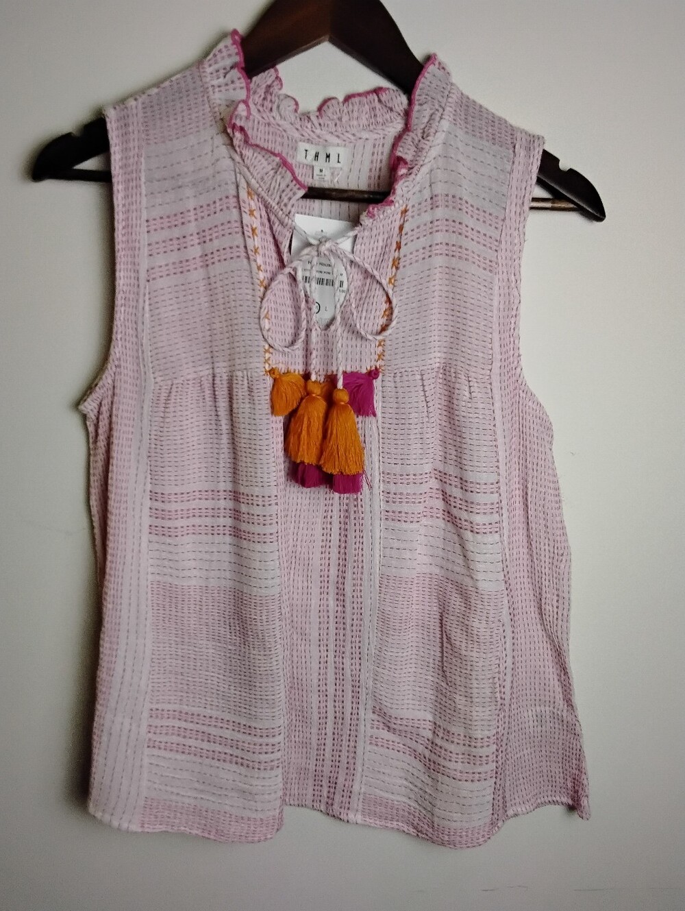 THML Pink Sleeveless Tassel Tie-Front Camisole Medium